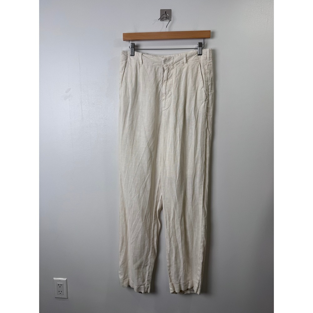 Stussy Men Cream Linen Trousers Straight Leg Portugal Casual Pants 28
